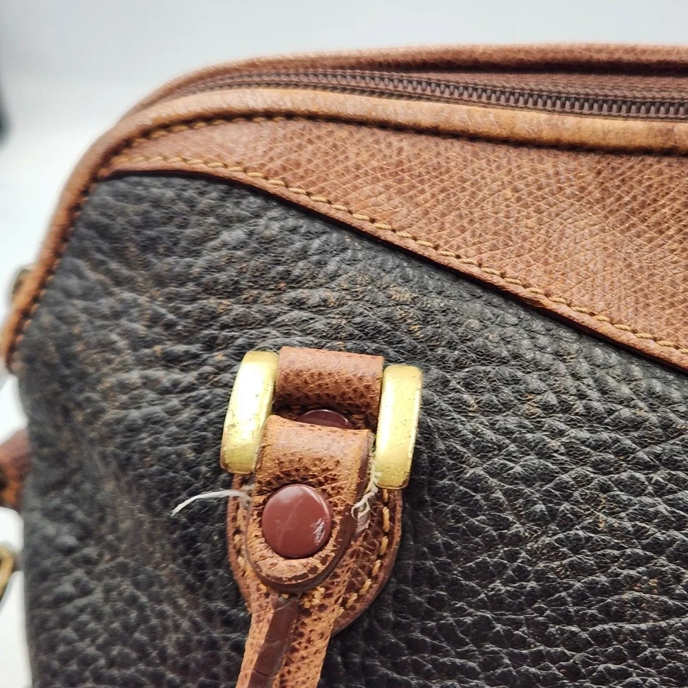 Vintage Liz Claiborne Leather Satchel Black Brown Bag Made in Korea‎ 12 Inch